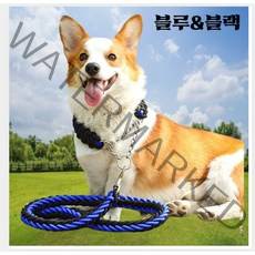 대형견 로프목줄+리드줄세트 강아지목줄 대형견리드줄 애완견리드줄, 블루&블랙