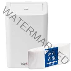 센스큐 매직 6L 벽걸이휴지통 + 전용비닐봉투 리필, 신상화이트, 1세트