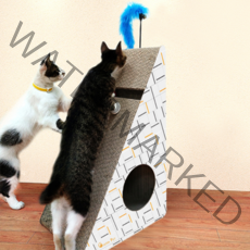 고양이 대형 수직 스크래쳐 숨숨집 + 캣닢 + 막대깃털, 혼합색상, 1세트