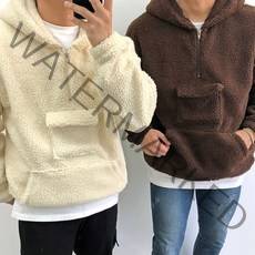 간빠레 뽀글이 포켓 반집업 아노락 오버핏 양털 후드티셔츠 후드티