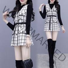 해외 서양식 트위드투피스 여자면접복장 트위드자켓 트위드투피스 여자면접복장 트위드자켓 2020 봄과 가을 새로운 기질 트위드 조끼 + 검은 머리카락