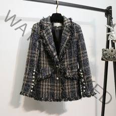 해외 플러스 사이즈 트위드투피스 여자면접복장 트위드자켓용 가을 새로운 투피스 웨스턴 스타일 모직 코트는 두꺼운 엉덩이와 허벅지가있는 소녀에게 적합합니다.