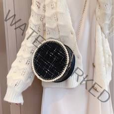 [셀럽비아] 2컬러 명품스타일 트위드 탬버린백 크로스백