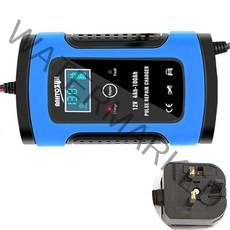 12v 6a 자동차 배터리 충전기 디지털 lcd 디스플레이 터치 스크린 완전 자동 고속 전원 펄스 수리 충전기 습식 건조 납산 82, 파란색 영국 플러그