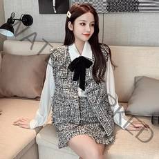 해외 Xiaoxiang 트위드 조끼 재킷 높은 허리 스커트 셔츠 트위드투피스 여자면접복장 트위드자켓 트위드투피스 여자면접복장 트위드자켓 가을 그물 붉은 바람