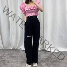VANANA2 여성 컷팅 트임 와이드 핏 트레이닝복 팬츠 바지