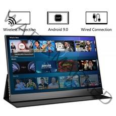 15.6 휴대용 모니터 안드로이드 무선 IPTV 스마트 모니터 앱 스토어 블루투스 원격 제어 음성 어시스턴트 USB HDMI 호환, Touchscreen_영국 플러그