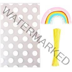 인디케이 OPP비닐봉투 중 도트 50p + 수채화무지개텍 50p + 옐로우 체크 타이 50p, 혼합색상, 1세트