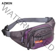 AZMON 멀티 포켓 미니 힙색가방 다용도 방수 크로스백 35cm x 14cm x 15cm 남여공용 2.5L, 퍼플