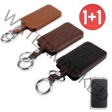바이어블 1+1 르노 삼성 4버튼 B타입 SM6 Qm6 천연 소 가죽 스마트키 케이스, 브라운+카멜
