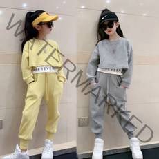 the아린 아동용 여아용 레이어드 크롭 트레이닝 상하의 세트 초등학생 츄리닝