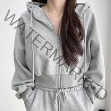 매드문 크롭 무지 후드 집업