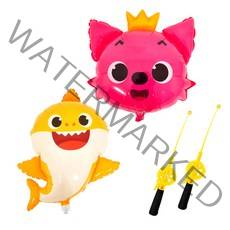 파티쇼 헬륨풍선 낚시대 + 캐릭터 풍선 2종 세트, 핑크퐁, 아기상어, 1세트