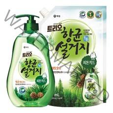 트리오 주방세제 피톤치드 용기750ml+리필1200ml 세트, 1세트, 향균설거지 용기 750ml + 리필 1.2L