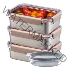 락앤락 스텐 모듈러 밀폐용기 [+가쯔 용기] 세트 반찬통 냉장고/냉동실 정리 소분 보관 수납 오븐/에어프라이어/식기세척기 사용 가능, 직사각 1L, 3개+가쯔