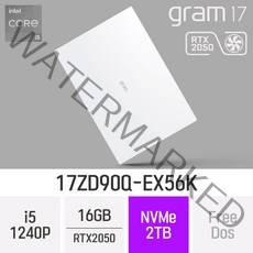 LG전자 2022 그램17 (12세대) 17ZD90Q-EX56K - 17인치 대화면 인텔 12세대 지포스 RTX2050 고사양 게임용 그래픽작업용 가벼운 고성능 대학생 추천 노트북, Free Dos, 16GB, 2TB