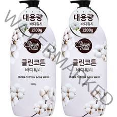샤워메이트 클린코튼 바디워시 목화솜향, 1200g, 2개