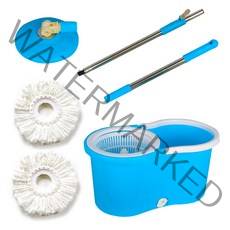 마이닝 회전물걸레 블루 세트 회전탈수통 + 밀대봉 + 극세사 흰걸레 2p, 1세트