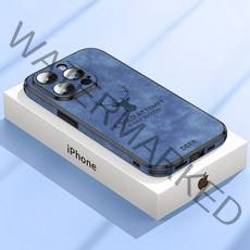 아이폰 케이스 호환 아이폰용 럭셔리 양가죽 스퀘어 프레임 사슴 핸드폰 케이스 렌즈 유리 실리콘 범퍼, 04 Light Blue