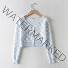 체크 가디건 체커보드 데이트룩 여성 브이넥 니트 크롭