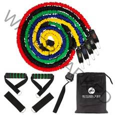 레토 2중 안전 TPE 튜빙밴드 홈트 5종 세트, 옐로우 + 블루 + 그린 + 블랙 + 레드